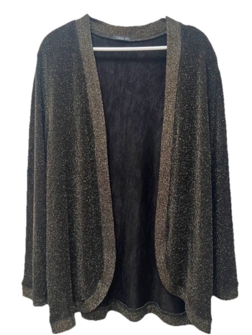 Vikki Vi Black Metallic Open-Front Drapey Cardigan